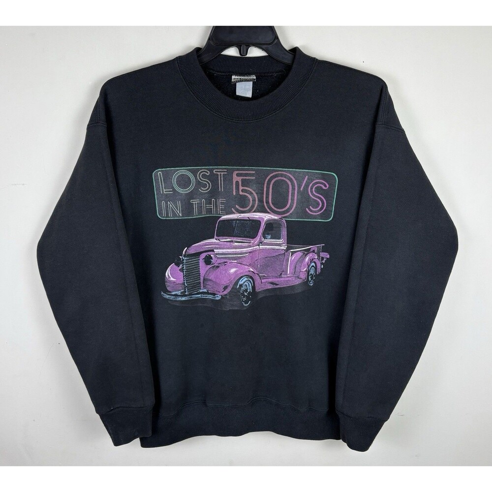 Vintage 90s Graphic Truck Crewneck / Sweatshirt / Black / Size Medium